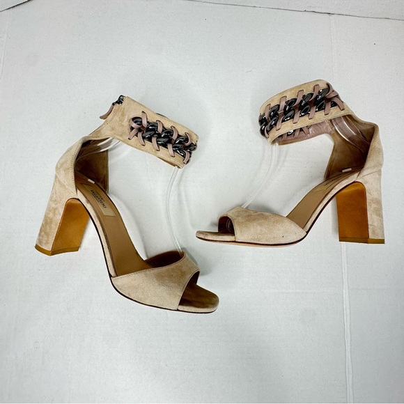 VALENTINO Tan Suede chain heels size 37.5 - Picture 8 of 9